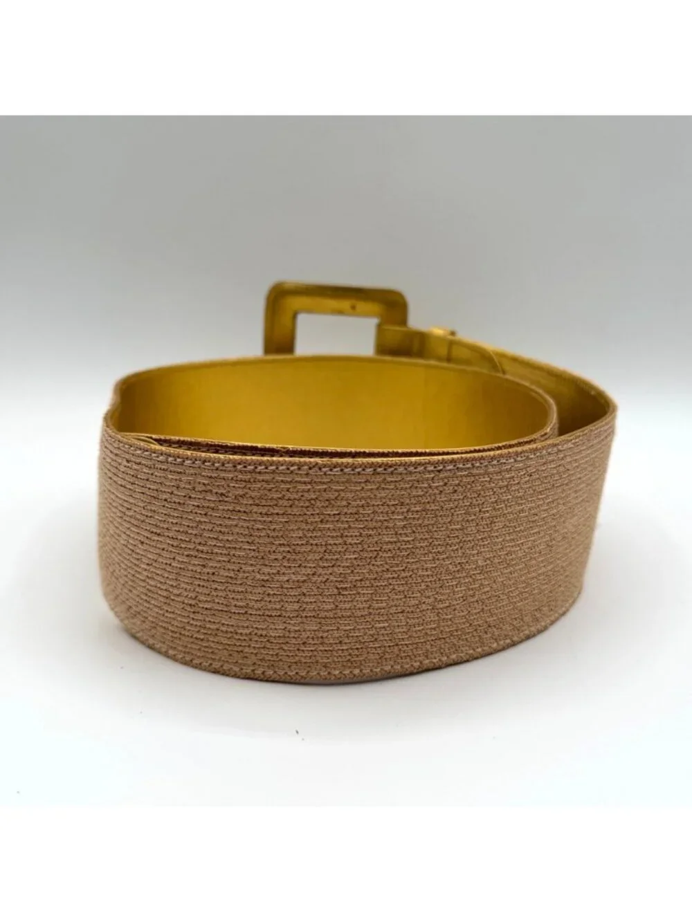 Vintage Paloma Picasso Italy Gold Woven Genuine Leather Wide Belt Size Large